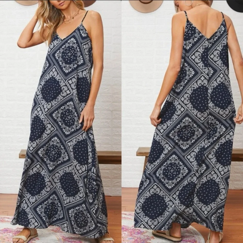 Boho floral print cami maxi dress